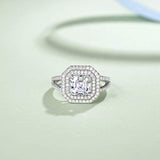 Wedding Engagement Promise Ring Rhodium Plated 925 Sterling Silver Princess Cut Cubic Zirconia Halo Pave CZ Jewelry for Wife Lover Girlfriend