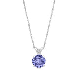 14K Gold Round Blue Tanzanite  Pendant Necklace With Chain