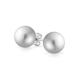 Classic Simple Elegant Pale Grey Simulated Pearl Ball Stud Earrings For Women 925 Sterling Silver