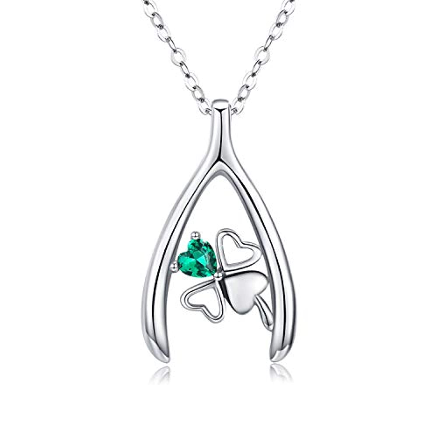 Cubic Zirconia Wishbone Necklace in Sterling Silver