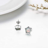 Sterling Silver Small Opal Star Earrings, Hypoallergenic Stud Earrings for Women