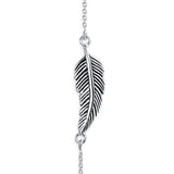 Bohemian Boho Style Sideways Diagonal Feather Leaf Pendant Necklace For Women For Teen Oxidized 925 Sterling Silver