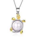  silver Turtle Necklace,Pearl Sea Turtle Pendant Necklace