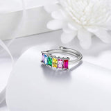 925 Sterling Silver Gay Pride adjustable ring Rainbow Jewelry