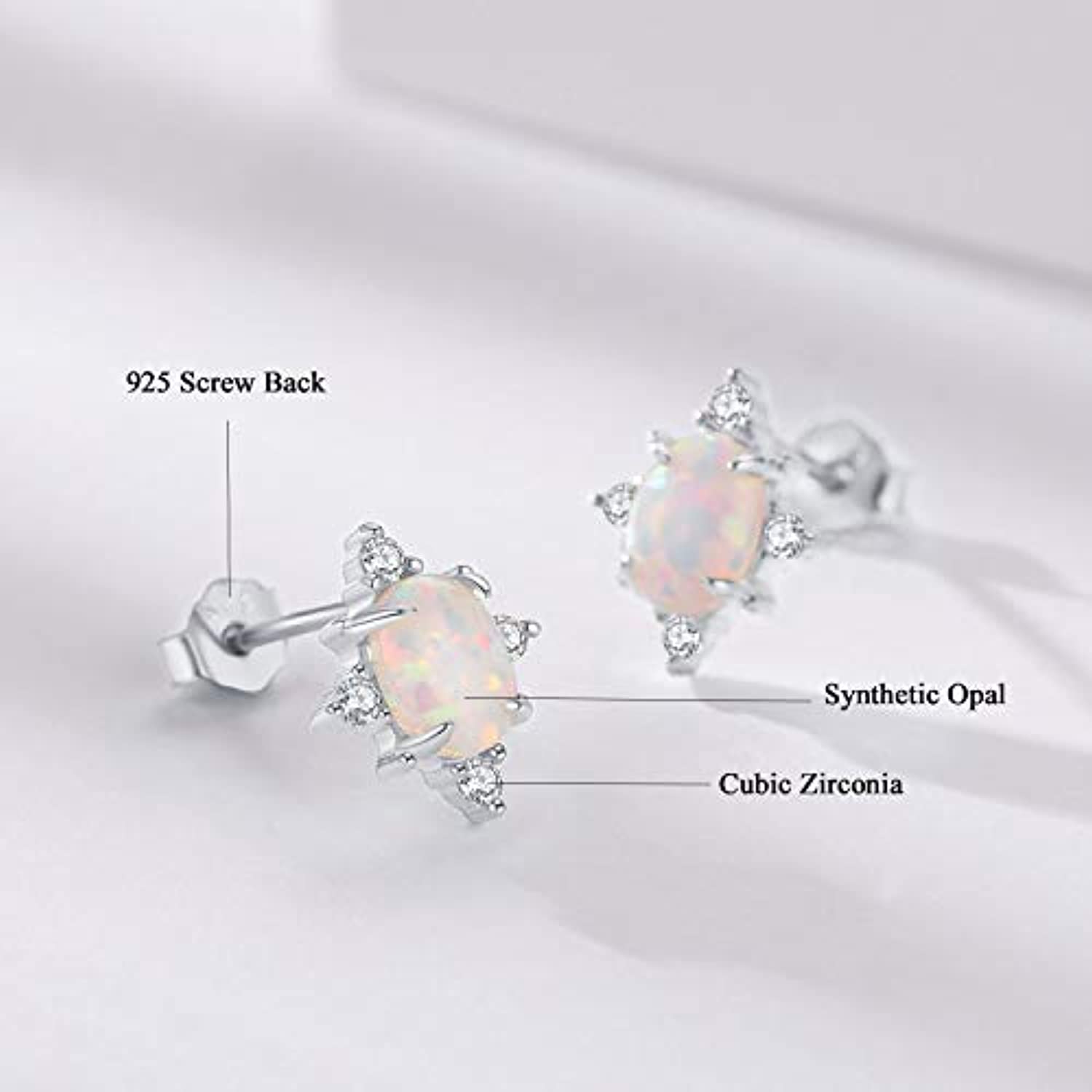 Opal Earrings 925 Sterling Silver Stud Earrings for Women Small Oval Fashion Jewelry