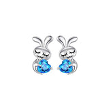 Silver  Cute Animal CZ Rabbit  Stud Earrings