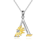  Silver Sunflower Initial Alphabet Letter A Pendant Necklace