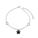 Silver Dog Pet Paw Print Heart Anklet   Bracelets 