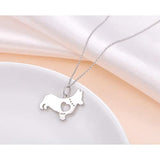 925 Sterling Silver Hollow Heart Corgi Dog Pendant Necklace Jewelry for Women Girls Birthday Gift, 18