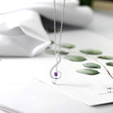 Keren Hanan Inspired by Music 925 Sterling Silver Treble Clef Pendant Necklace For Women Set with Purple Amethyst and White Zirconia  with 18 Inch Silver Chain