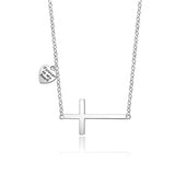  Silver Sideways Cross Pendant Necklace