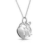 Simple 2 Charm Love Lock And Key Heart Pendant Necklace For Women For Teen 925 Sterling Silver