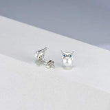Sterling Silver Freshwater Pearl Owl Stud Earrings Animal Earrings Tiny Small Single Pearl Fine Jewelry for Women Teen Girls