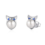 Silver Freshwater Pearl Owl Stud Earrings 