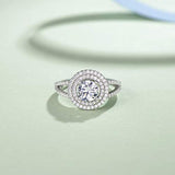 Wedding Engagement Promise Ring Rhodium Plated 925 Sterling Silver Round Cut Cubic Zirconia Halo Pave CZ Fine Jewelry for Wife Lover Girlfriend