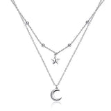 Silver Star Crescent Moon Pendant Necklace