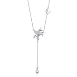 Silver Pearl Moon &Star Unicorn Pendant Y Necklace