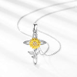 S925 Sterling Silver  Sunflower Necklace  Cross Cubic Zirconia Pendant Jewelry for Women