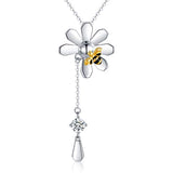 Silver Daisy Flower Necklace Bee Pendant 