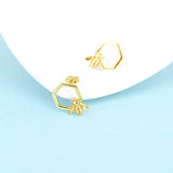 Honeycomb with Bee Stud Earrings 925 Sterling Silver Beehive and Bee Earrings for Women