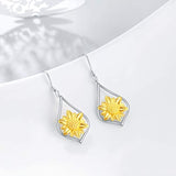 S925 Sterling Silver Dangle Drop Hooks Sunflower Earrings Jewelry Gifts for Women Girls Birthday
