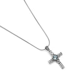 925 Sterling Silver Natural Blue Topaz Gemstone Celtic Cross Knot Unisex Pendant Necklace