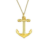14K Yellow Real Gold Nautical Boat Anchor Pendant Necklace For Women For Men With 14K Gold Chain