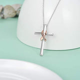 925 Sterling Silver Breast Cancer Survivor Ribbon Necklace for Women, Faith Hope Love Cross Pendant Necklace Jewelry Birthday Gifts for Women