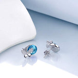 Butterfly Stud Earrings for Women Sterling Silver, Aqumarine Blue Crystal Butterflies Jewelry Gifts for Girlfriend Teens Girls