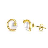  silver Moon & Star Pearl Stud Earrings 