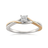 14k Two-Tone Rose & White Gold with Rhodium Princess-cut Natural Diamond Engagement Ring (1/4 cttw, I-J, I1-I2)