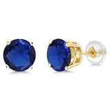 14K Gold Blue Created Sapphire Stud Earrings