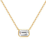 14K Solid Yellow Gold Emerald Cut Cubic Zirconia CZ Pendant Necklace Fine Jewelry Gift for Women Girls