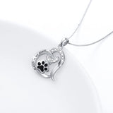 925 Sterling Silver Cute Paw Print Forever Love Heart Pendant Necklace Engraved Always in my heart for Women Teen Girls, Box Chain 18