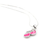 925 Sterling Silver Shocking Pink Fashioned Sunglasses CZ Flower Enamel Pendant Necklace