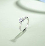 Wedding Engagement Promise Ring Rhodium Plated 925 Sterling Silver Solitaire Round Brilliant Cut Pave Cubic Zirconia CZ Four Prongs Design Jewelry for Wife Lover Girlfriend