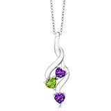 Purple Amethyst and Green Peridot Pendant Necklace