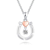 Silver Lucky Horseshoe with CZ Cute U Pendant Necklace