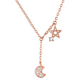 925 Sterling Silver Star and Moon Pendant Necklace for Women