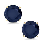 14K  Gold Blue Sapphire  Stud Earrings Gemstone 2.00 Ctw Round 6MM For Women