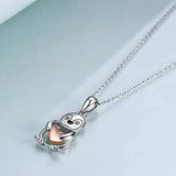 Sterling Silver Cute Penguin Hold Rose Gold Plated Heart Pendant Necklace Jewelry Gifts for Women Girls