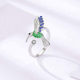 Unique Thumb Ring for Women Statement Rings 925 Sterling Silver Hummingbird Open Adjustable Crystal Ring Birthday for Mom Wife