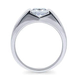 Rhodium Plated Sterling Silver Princess Cut Cubic Zirconia CZ Statement Solitaire Engagement Ring