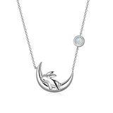 Silver Cute Bunny on the Moon Necklace
