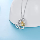 Ladybug in Flower Heart Sterling Silver Heart Pendant Necklace 18K Gold Plated with Cubic Zirconia Jewelry Gift for Women 18 Inch with Gift Box