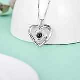 925 Sterling Silver I Love You 100 Languages Necklace I Love You Forever Infinity Heart Mom Sunflower Projection Pendant Necklace for Women Mother's Day Gift