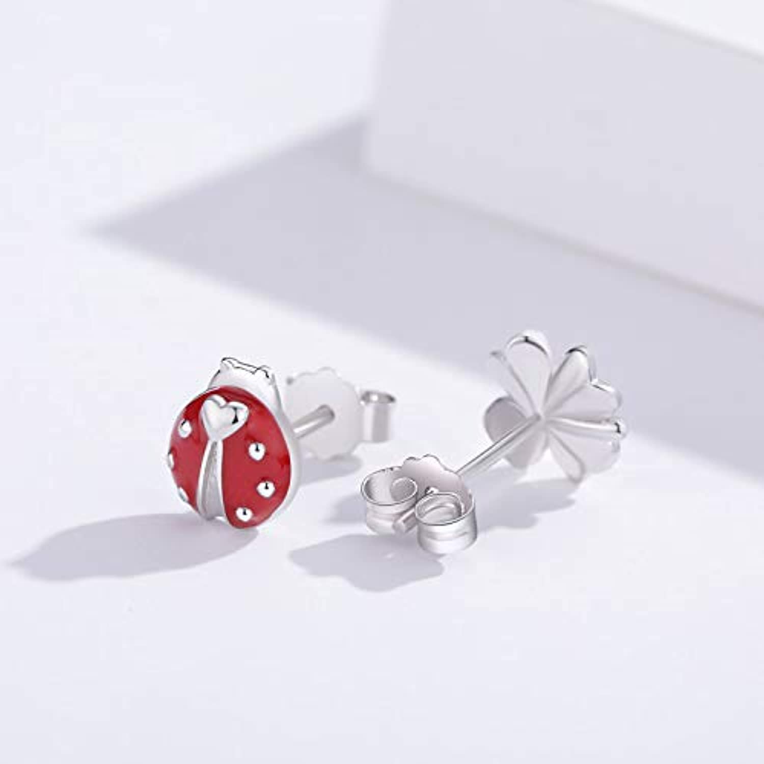  Silver Lucky Clover Flower Stud Earrings