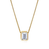 Yellow Gold Flashed Sterling Silver Emerald Cut Cubic Zirconia CZ Solitaire Anniversary Wedding Pendant Necklace