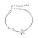 Silver Jewelry Flower Charm with Freshwater Cultured Pearl Adjustable Chain  Bracelet 