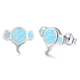 Silver Opal Lucky Elephant Stud Earrings